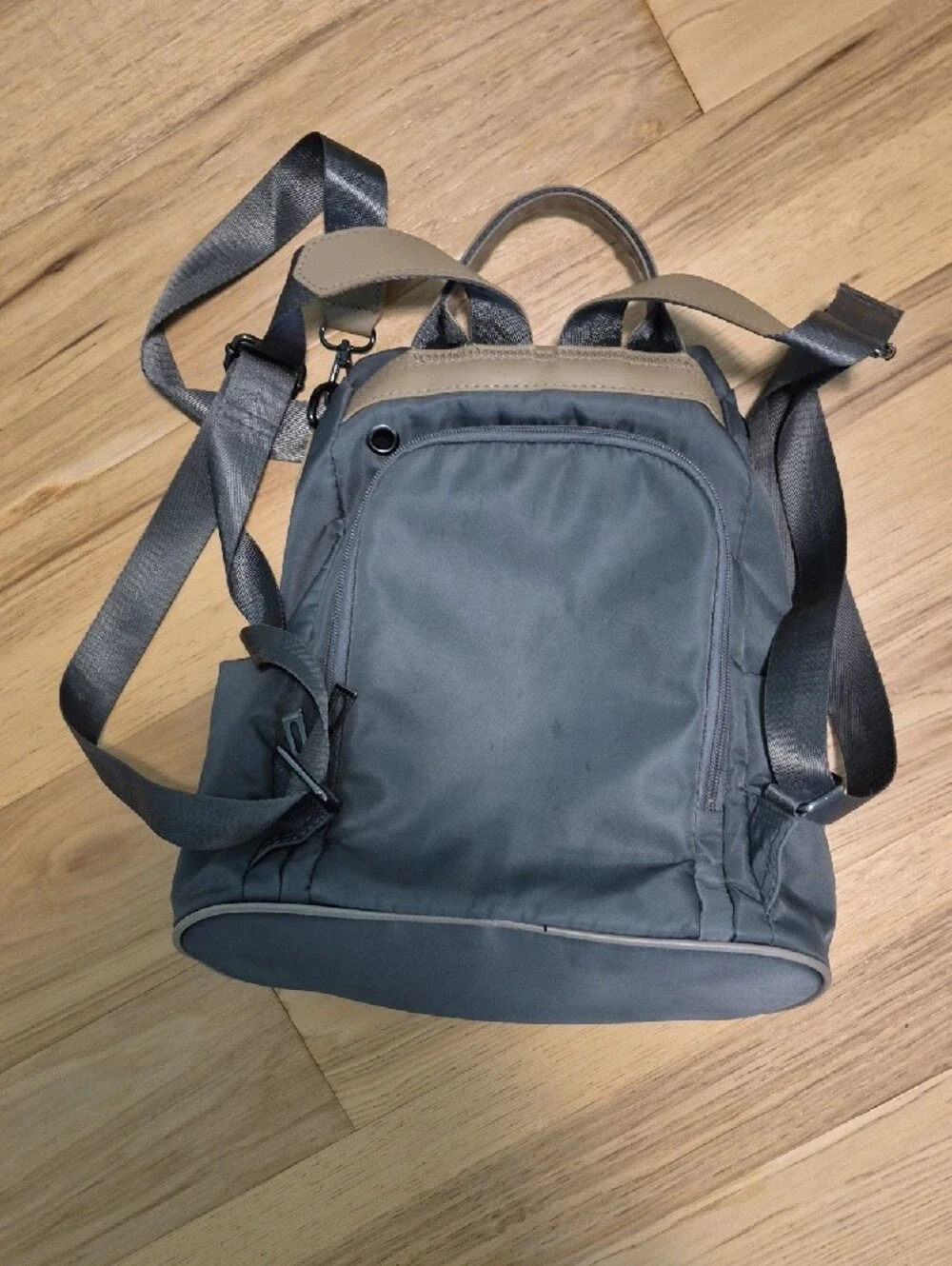 Sleek Gray Women's Convertible Backpack Tote with Cream Accent